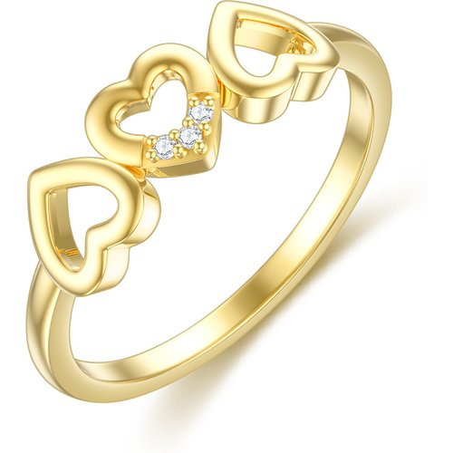 10K Gold Cubic Zirconia Heart With Heart Ring For Women