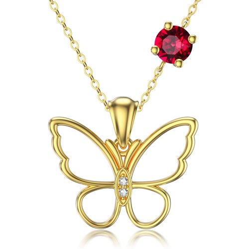 10K Gold Heart Shaped Cubic Zirconia & Personalized Birthstone Butterfly Pendant Necklace