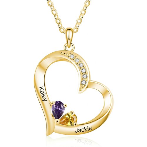 10K Gold Cubic Zirconia Personalised Birthstone Heart Pendant Necklace For Women