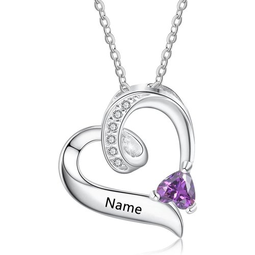 10K Gold Heart Cubic Zirconia Personalised Birthstone Pendant Necklace For Women