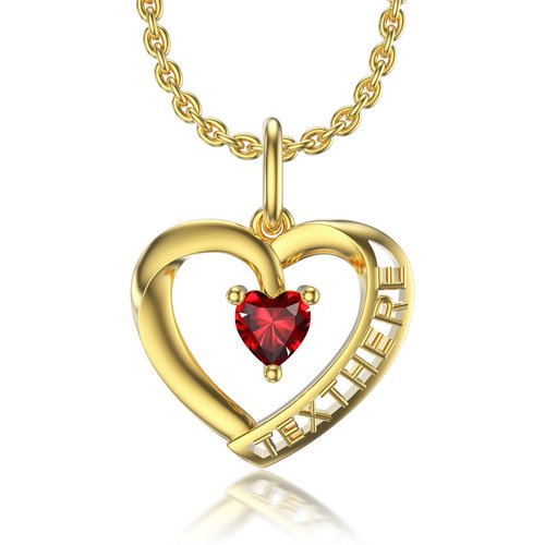 10K Gold Heart Cubic Zirconia Personalized Birthstone Pendant Necklace For Women