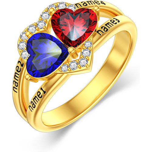 10K Gold Heart Shaped Cubic Zirconia Personalized Engraving Birthstone Ring