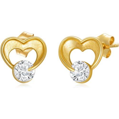 10K Gold Cubic Zirconia Heart Stud Earrings