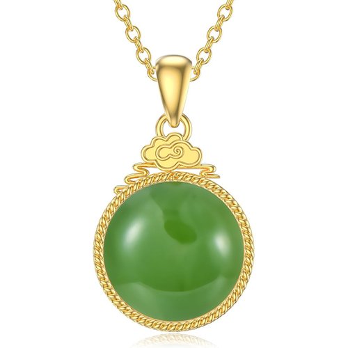 10K Gold Jade Round Necklace for Women