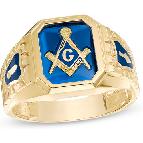 10K Gold Lab-Created Blue Sapphire Masonic Nugget Custom Ring for Men