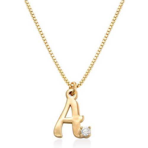 10K Gold Lab Created Diamond Personalized Initial Letter Pendant Necklace For Women