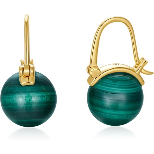 10K Gold Malachite Bead Drop Earrings