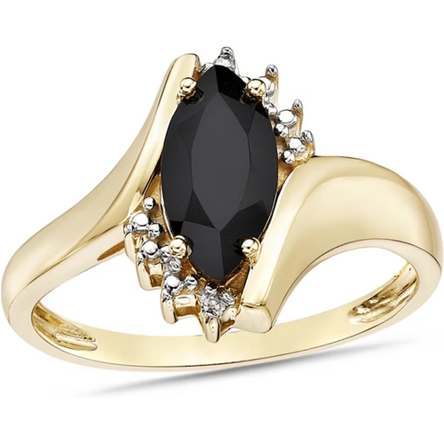 10K Gold Marquise Cut Agate & Diamond Custom Band I Color I2 Clarity 3EX IGI Certified