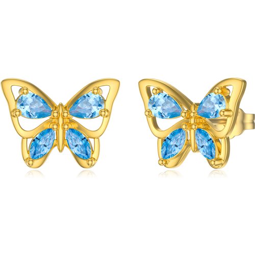 10K Gold Marquise Shaped Cubic Zirconia Butterfly Stud Earrings