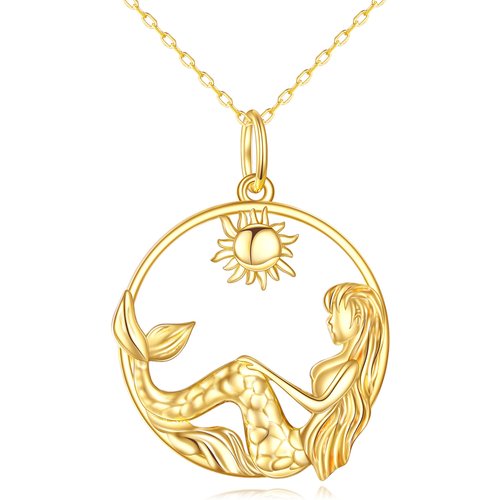 10K Gold Mermaid Tail & Sun Pendant Necklace