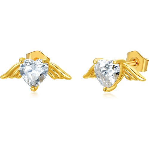 10K Gold Moissanite Angel Wing Stud Earrings