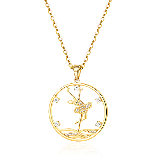 10K Gold Moissanite Ballet Dancer Pendant Necklace