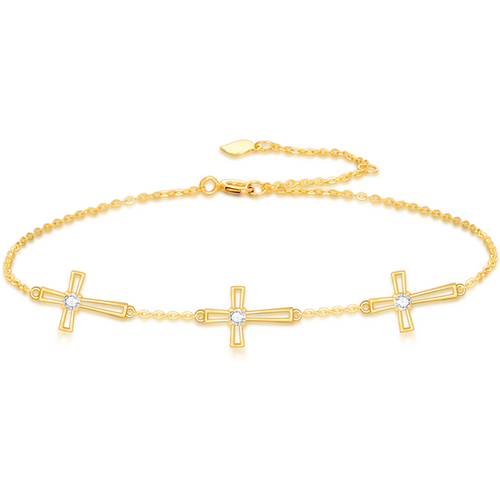 10K Gold Moissanite Cross Charm Bracelet