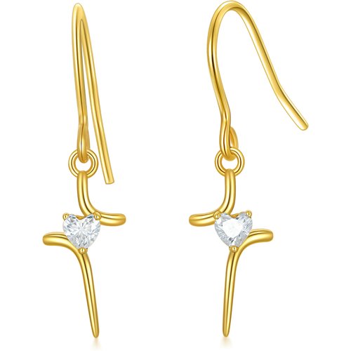 10K Gold Cubic Zirconia Cross Drop Earrings