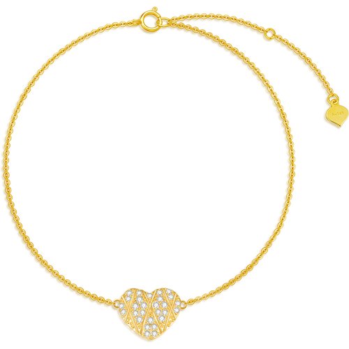 10K Gold Moissanite Heart Single Layer Charm Anklet