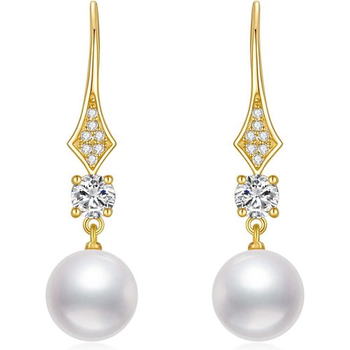 10K Gold Moissanite & Pearl Bead Drop Earrings