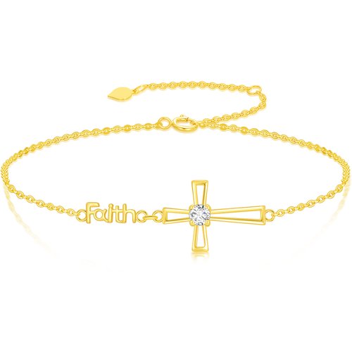 10K Gold Moissanite Personalized Engraving Cross Charm Bracelet