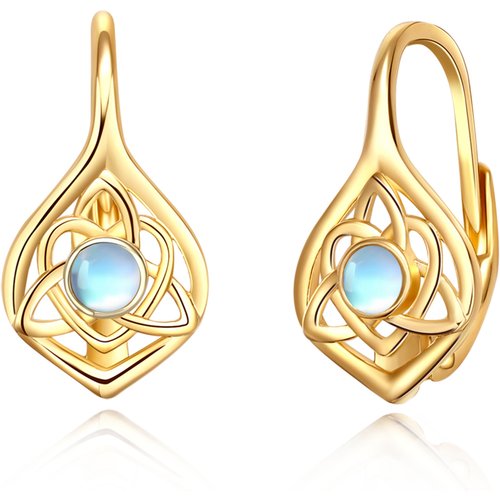 10K Gold Moonstone Celtic Knot Hoop Earrings