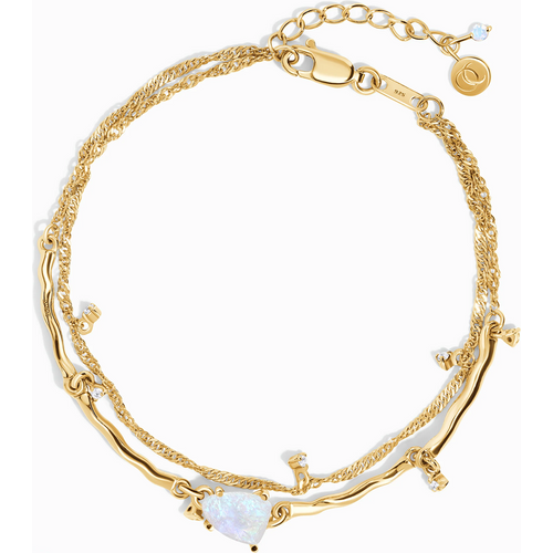 Sterling Silver with Yellow Gold Plated Moonstone Layerered Bracelet