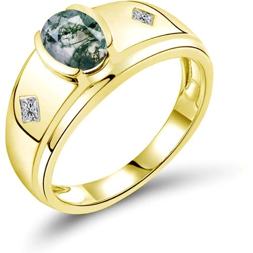 10K Gold Moss Agate With Moissanite Ring