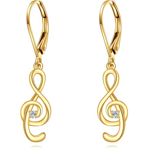 10K Gold Cubic Zirconia Music Symbol Lever-back Earrings