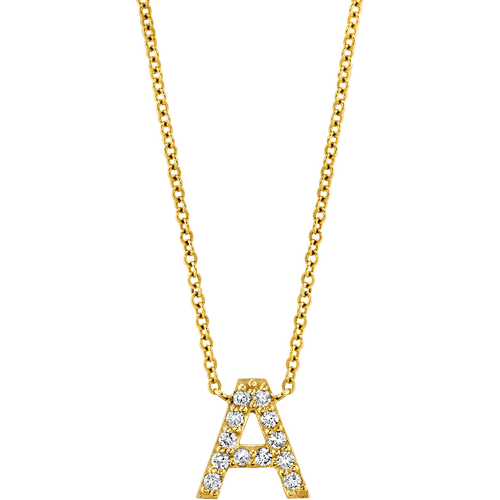 10K Gold Natrual Diamond Pave Letter Pendant Necklace