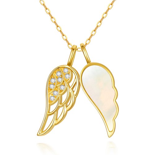 10K Gold Opal Angel Wings Pendant Necklace