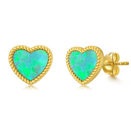 10K Gold Opal Heart Stud Earrings