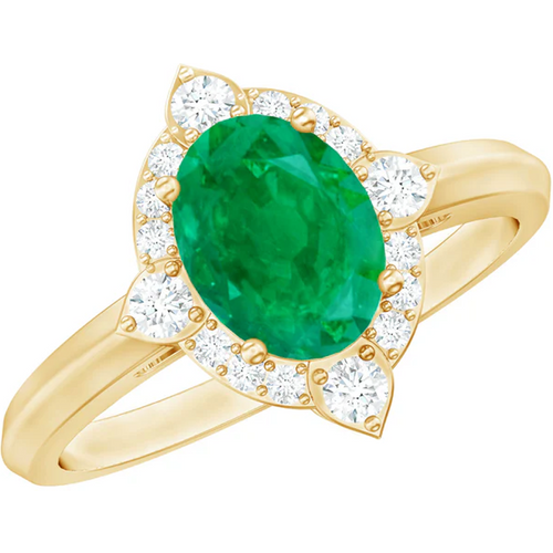 10K Gold Oval Cut Emerald & 0.35 CT.T.W. Diamond Vintage Inspired Engagement Band