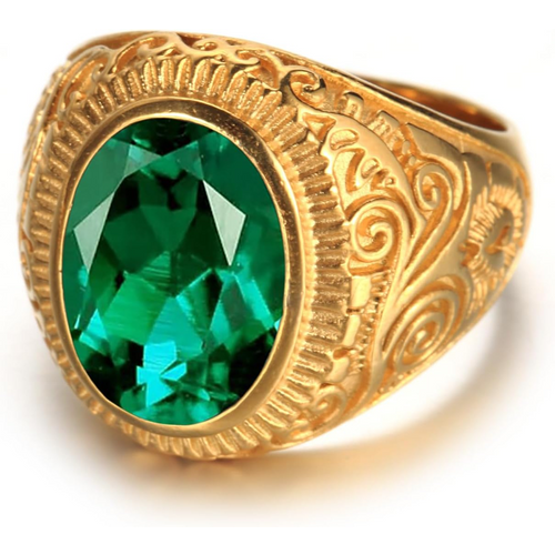 10K Gold Oval Cut Emerald Wedding Band Best Gift for Husband