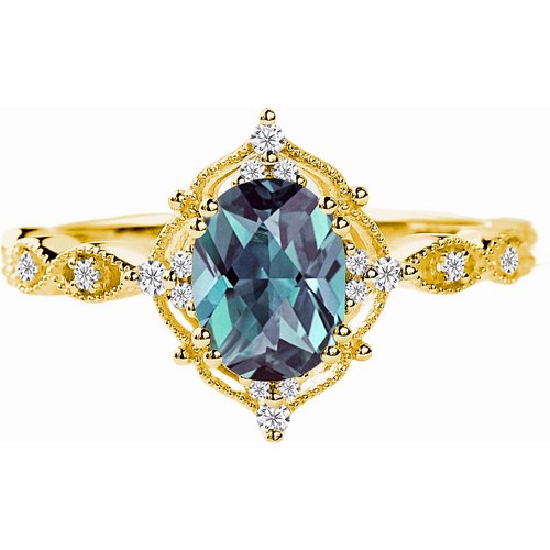10K Gold Oval Cut Vintage Gemstone & 0.1 CT.T.W. Diamond Ring