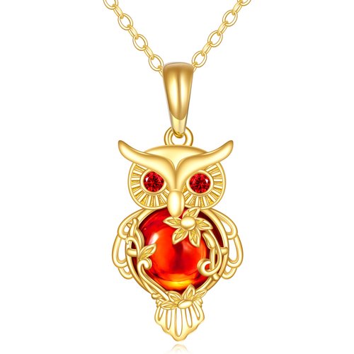 10K Gold Cubic Zirconia Owl Pendant Necklace