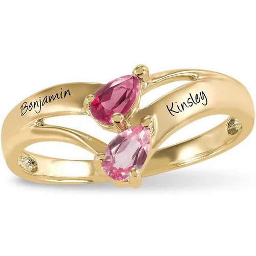 10K Gold Pear Shaped Personalized Birthstone & Personalized Engraving Birthstone Ring