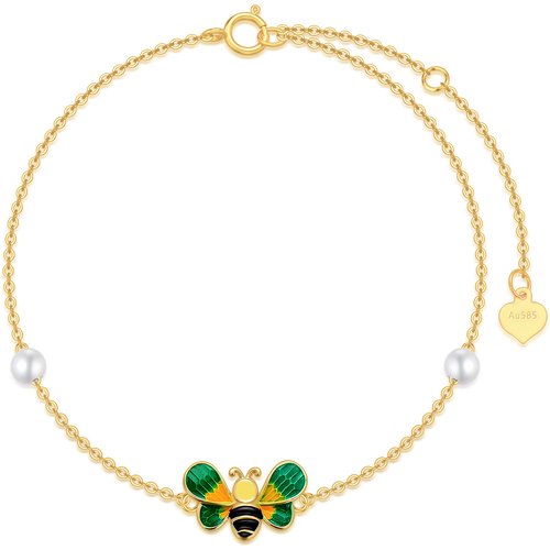 10K Gold Pearl Bee Single Layer Charm Anklet