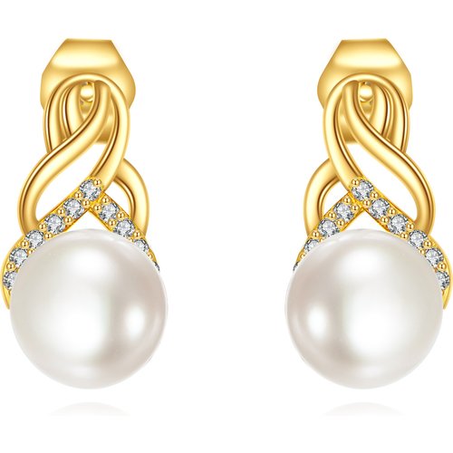 10K Gold Pearl Celtic Knot Stud Earrings
