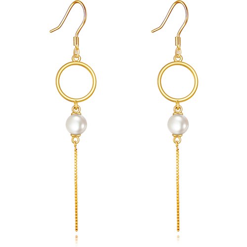 10K Gold Pearl Circle Drop Earrings