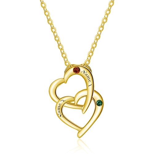 10K Gold Personalized Birthstone and Classic Name Heart Pendant Necklace