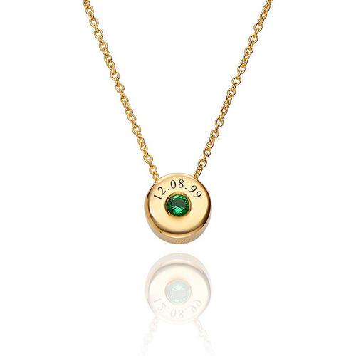 10K Gold Cubic Zirconia Personalized Birthstone Engraving Pendant Necklace