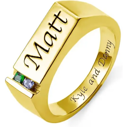 10K Gold Cubic Zirconia Personalized Birthstone & Personalized Engraving Ring for Men