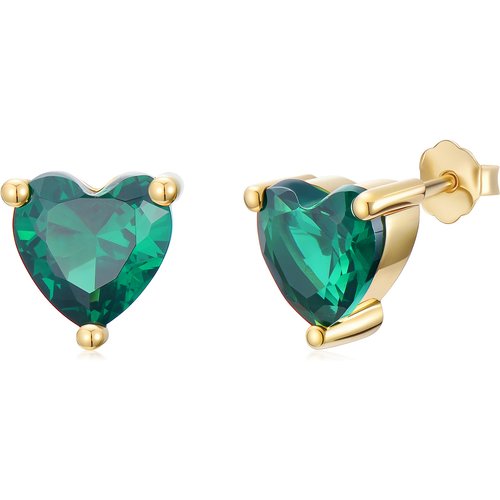 10K Gold Cubic Zirconia Personalized Birthstone & Heart Stud Earrings