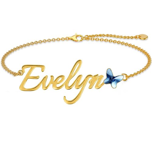 10K Gold & Personalized Classic Name Butterfly Charm Bracelet