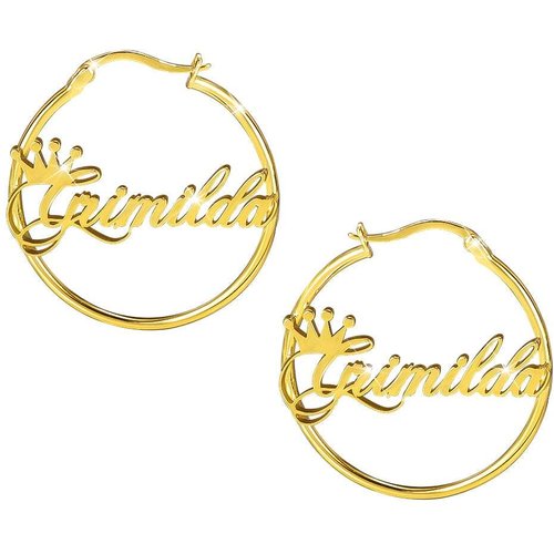 10K Gold Personalized Classic Name Hoop Earrings