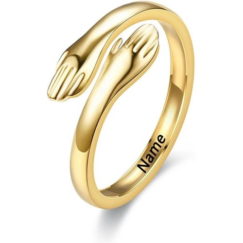 10K Gold Personalized Engraving & Hug Open Ring