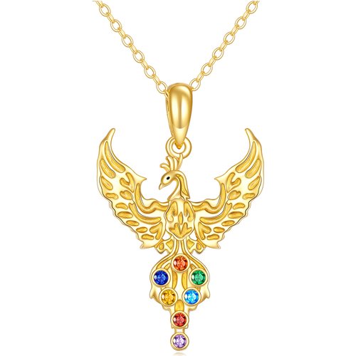 10K Gold Cubic Zirconia Phoenix Pendant Necklace