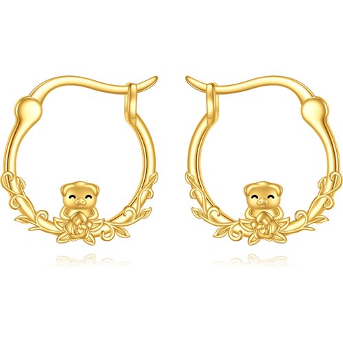 10K Gold Pig Hoop Earrings