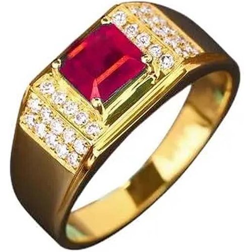 10K Gold Princess Cut Custom Ring Gemstone Ring Statement Engagement Wedding Ring for Men