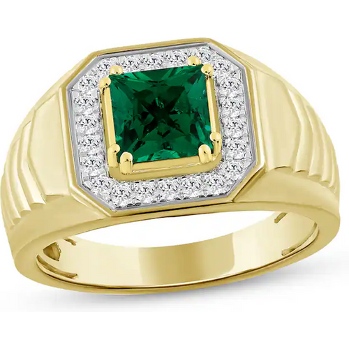 10K Gold Princess Cut Emerald & 0.25 CT.T.W. Natural Diamond Wedding Band for Men
