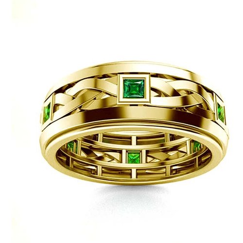 10K Gold Princess Cut Ring Eternity Band Ring Luxury Emerald Ring Green Gemstone Ring for Men