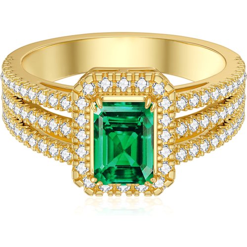 10K Gold Princess Shaped Diamond & Emerald Custom Square Wedding Ring 3EX IGI Certified