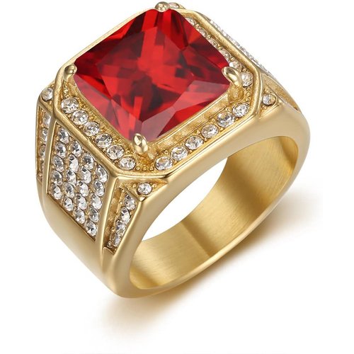 10K Gold Princess Garnet Personalized Engraving Ring for Men